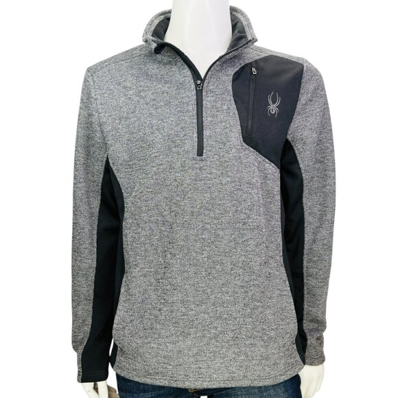 Spyder Mens Fleece Lined Sports Sweater 1/4 Zip Pullover Gray Black Size L - Picture 3 of 11